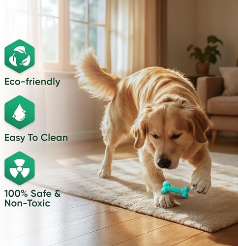 Natural Rubber Dog Toys for Small Dogs & Puppies - Durable Dental Dog Bone Toy for Indoor & Outdoor Play - Interactive Tough Teething Toy for Boredom Relief - For 25 lbs Small Dogs (Turquoise)