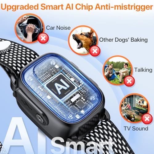 Bark Collar for Small Dogs 5-15lbs, No Shock Automatic Anti Barking Rechargeable Smart Collar with 7 Adjustable Sensitivities, 3 Modes (Beep, Vibrate, Beep and Vibrate), IP67 Waterproof, Black