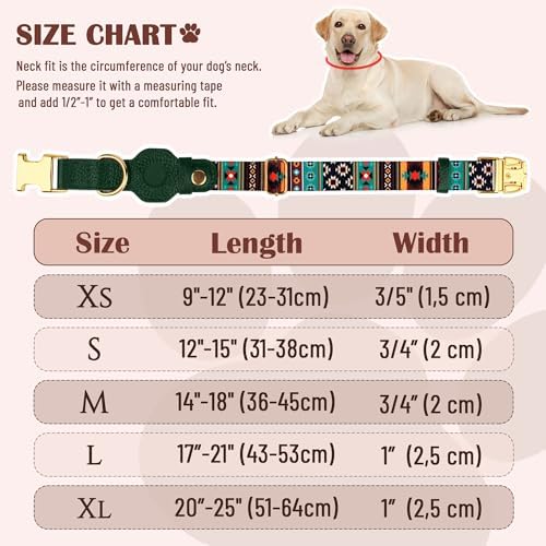 AirTag Dog Collar for Small Medium Large Breed - Adjustable Cute Pattern Dog Collar with Airtag Holder - Soft Leather Tracker GPS Apple Air Tag Pet Collars (X-Small, 9"-12" Neck Fit, Tribal)
