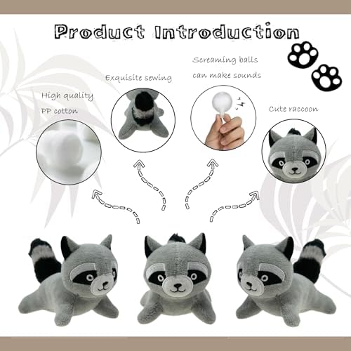 Hide and Seek Dog Toys Squeaky Raccoon Plush Toy with Crinkle Trunk, Interactive Dog Toy to Keep Them Busy Pet Chew Toys for Small & Medium Dogs (Tree Trunk Hideout with 4 Raccoon)