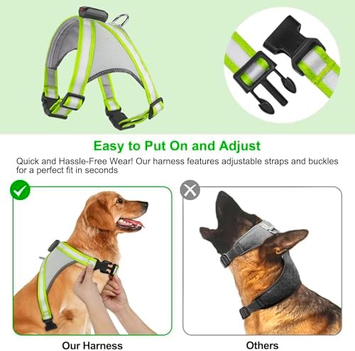 Visinite LED Dog Harness, USB Rechargeable Light Up Dog Vest, 2 Illuminate Modes Glow in The Dark Dog Harness, Adjustable Lighted Pet Harness Light for Night Walking Safety (Green, L)