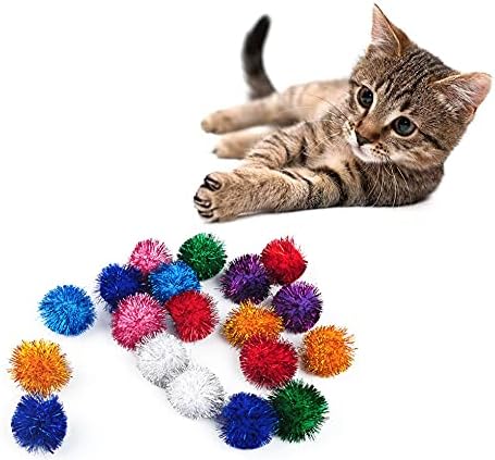 VOVIGGOL 20 Pack 2 Inches Sparkle Balls for Cats, Large Size, Glitter Pom Poms Fuzzy Balls for Cats, Kitten Indoor Assorted Color Random
