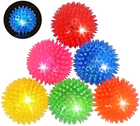 Novkin 6 Pack 2.5" LED Light Up Dog Balls, Squeaky Spiky Dog Toys for Aggressive Chewers, Durable Glow in The Dark Interactive Fetch Balls for Small Medium Large Dogs, Floating & BPA Free Non-Toxic