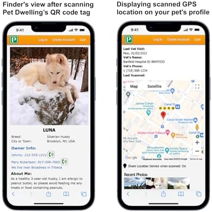 Pet Dwelling Smart QR Code-NFC Pet ID Tag - Dog Tags - Cat Tags - Online Pet Profile - Instant Email Alert -Scanned QR Tag GPS Location (Pink Paw)