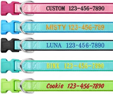 Personalized Dog Collars Glow in The Dark, Custom Embroidered Name & Phone Number Tags, Adjustable Luminous Collar for Small & Large Dogs (Fluorescent Glow)