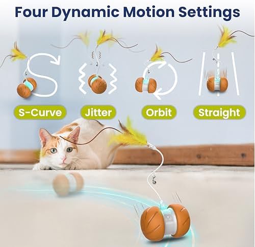 PAWSPIK Feather Tail Rechargeable Spinner Chasers Cat Toy, Orange