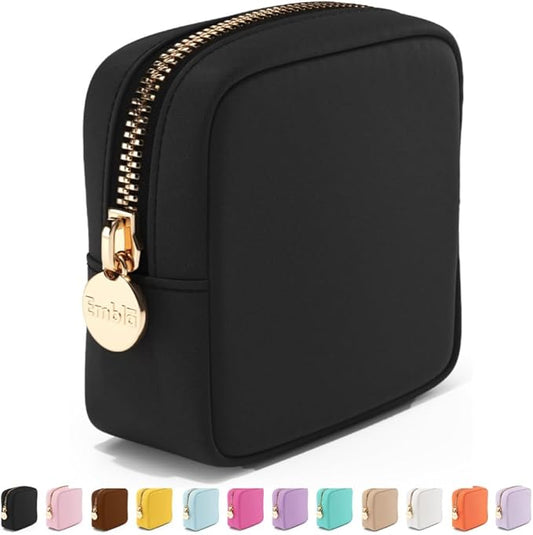 Embla Small Makeup Bag for Purse, Mini Waterproof Nylon Cosmetic Pouch, Durable and Lightweight Travel Toiletry Bag with Smooth Zipper, Black