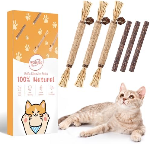 WOUSEDO 6 Pack Silvervine Sticks for Cat, Natural Catnip Toys