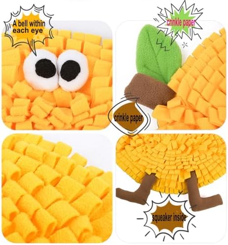 Vedem Small Animal Snuffle Mat Fleece Foraging Mats Interactive Feeding Toy Rabbit Guinea Pig Rat Hamster Anti Slip Treat Dispenser (Lemon)