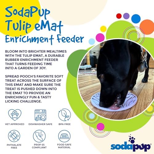 SodaPup Tulip eMat – Durable Enrichment Feeder Made in USA from Non-Toxic, Pet-Safe, Food Safe Rubber for Mental Stimulation, Avoiding Overfeeding, Fresh Breath, Digestive Health, Calming, & More