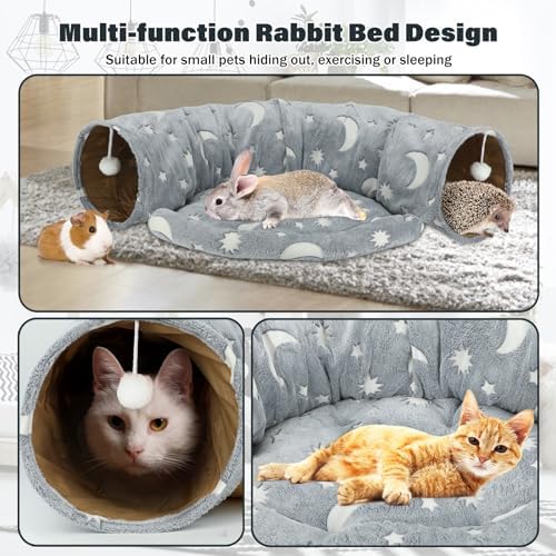 BWOGUE Bunny Tunnel Bed, 2-in-1 Collapsible Rabbit Tunnel Hideout with Mat