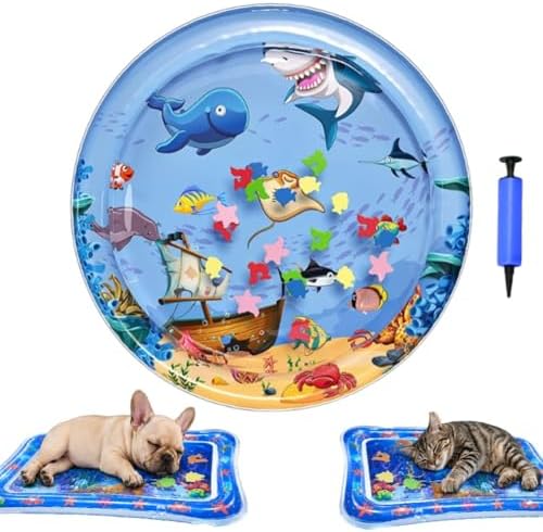 2026 Upgraded Thickened Cat Water Sensory Mat Interactive Toy Cooling Pad Indoor Exercise Hunting Anti-Scratch Leak Proof Foldable Portable Summer Floating Fish Pet Ball Play(1PCB)