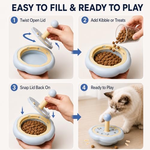 Cat Puzzle Feeder Toy, Adjustable Treat Dispenser, Blue
