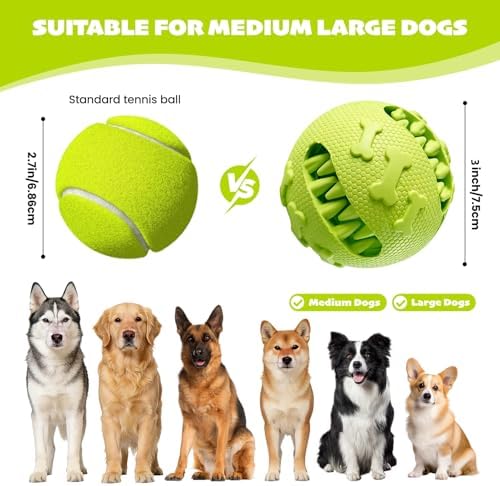 Dog Balls 2Pack Treat Dispensing Toys for Medium & Large Breeds, 3inch / 7.5cm Natural Rubber Dog Puzzle Toy Slow Feeder for Mental Stimulation, Anxiety Relief & Interactive Play