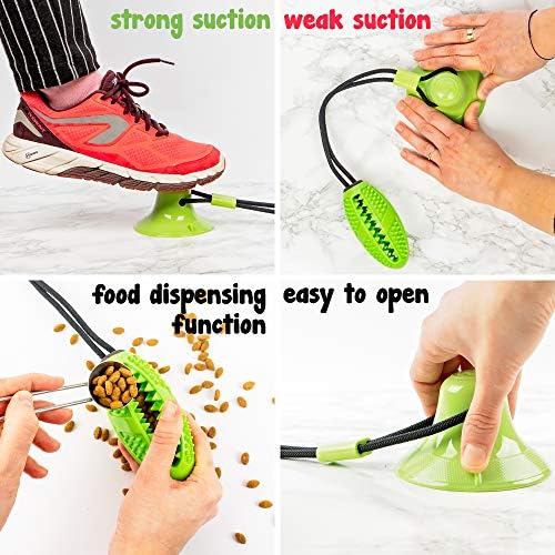 Suction Cup Dog Toy - Durable Rubber Bite & Treat Dispenser Ball for Dogs - Teeth Cleaning, Self-Playing, Indoor Use