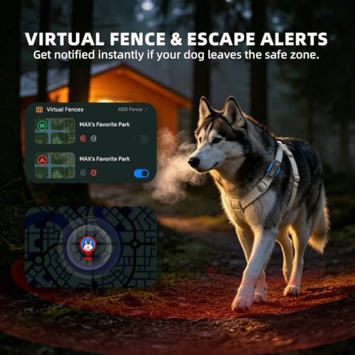 DBDD GPS Tracker for Dogs with 36 Month Subscription, Real-Time Location, Electronic Fence, Health Monitoring, Waterproof, for Medium Large Dogs, iOS Android