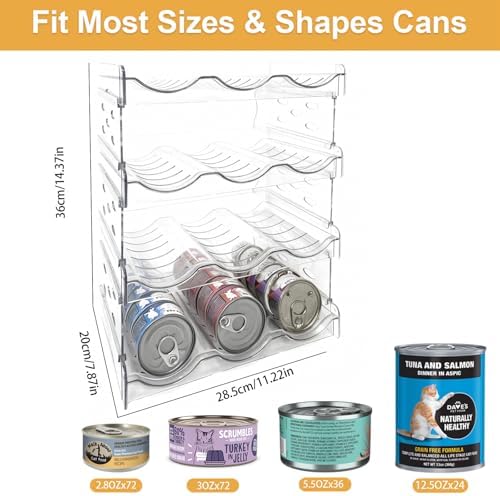 Cat Food Can Organizer 4-Tier Hold 72 Cans 3.5oz Transparent Cat Can Rack