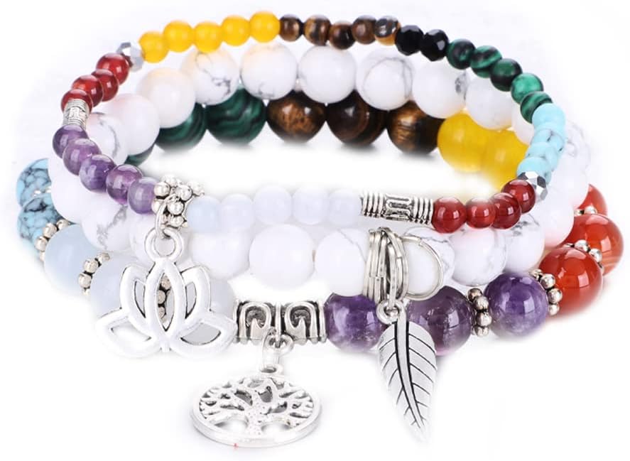 UEUC Tree of Life Yoga Healing Stone Bracelets,Multilayer Lotus Chakra Stone Reiki Bracelet Sets,Anxiety Crystal Natural Stone,for Women Stress Relief