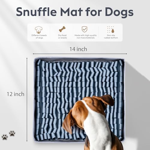 FunFurry Snuffle Mat for Dogs, Dog Puzzle Mat, Interactive Dog Toys for Enrichment,Sniff Mats with Non-Slip Backing,Portable Design Easy to Store (Silver, 14" X 12"-Portable)