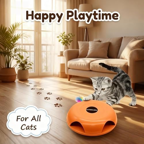 Interactive Whack-a-Mole Cat Toy — Automatic Mushroom Feather Pop-Up Play Toy for Cats, Cognitive Stimulation & Exercise, Durable Pet Entertaining Game (Orange)
