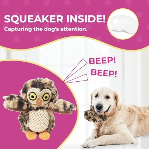 Glow Pups 3 Pack Owl Dog Toys, Toy for Small Dogs, Plush Dog Toys with Squeaker, Multipack Puppy Toys, Toy for Small Dogs (3 Pack: Replacement Animals, Owl)