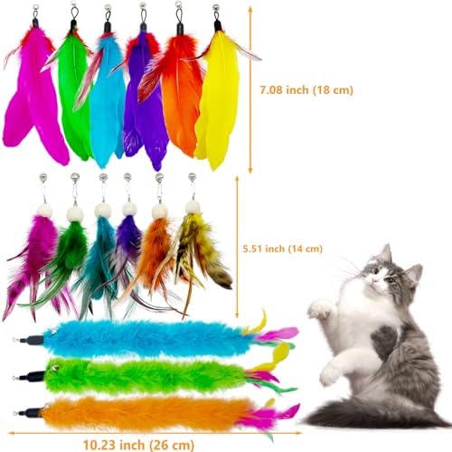 15 Pieces Cat Feather Toy Refills, Cat Toys Wand Replacement Attachments Assorted Feathers Toy for Indoor Cats