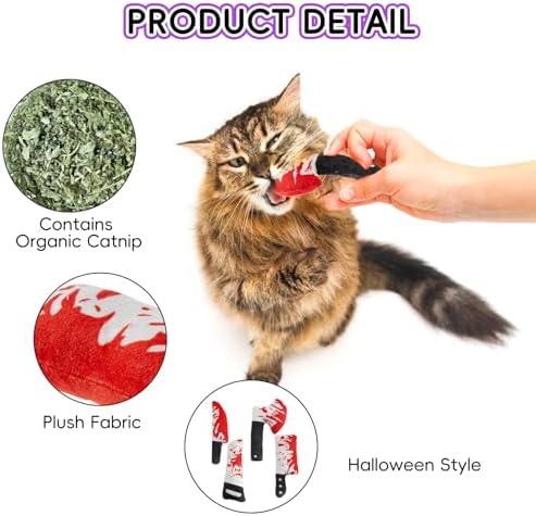 8pcs Catnip Toy, Indoor Knife Shaped Cat Toy Horror Plush Interactive Chew Bite Toys for Halloween Christmas Cat Kitten Indoor Festive Holiday Cat Lover Gift