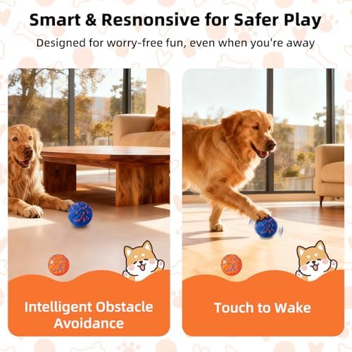 Interactive Dog Toys Balls, Dog Toys for Aggressive Chewers, Dog Chew Toys, Dog Enrichment Toys, Automatic Moving, Bouncing, Rotating, Rechargeable, Medium, Small Dogs Toys, Dog Toys to Keep Busy