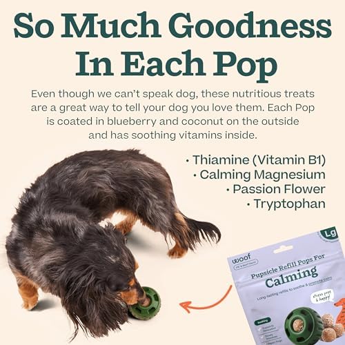 WOOF Pupsicle Calming Starter Kit - Pupsicle and Calming Pops Bundle - Long-Lasting Interactive Dog Toy - 7 Refills with Thiamine, Tryptophan, Passion Flower for Medium and Large Dogs 25-75 lbs