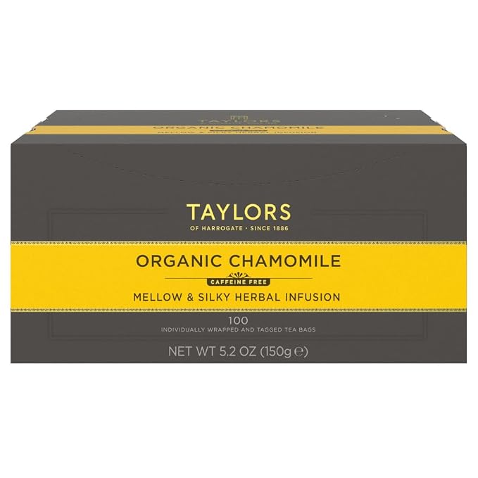 Taylors of Harrogate Organic Chamomile, Herbal Tea, Individually Wrapped Bags, 100 Count (Pack of 1), Mellow, Silky & Soft, Caffeine-Free, Enjoy Hot or Iced, 100 Teabags