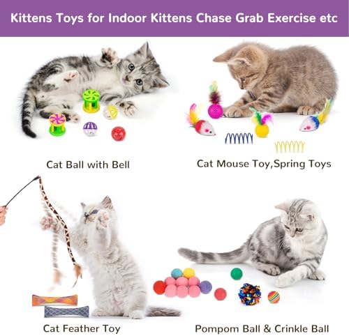 Retro Shaw 33PCS Interactive Cat Toys, Cat Play Tunnels for Indoor Cats | Kitten Feather Wand Springs Crinkle Balls Bell Plush Mice Chew Kicker, Relieves Boredom & Anxiety