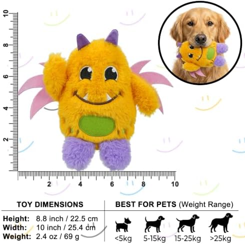 Monster Plush Squeaky Dog Toy Crinkle Dog Chew Toy for Small Medium Large Dogs, Orange