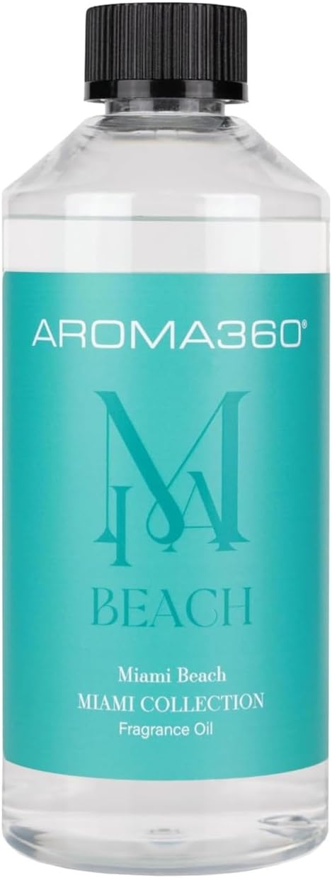 Aroma360 - Miami Beach Fragrance Oil Blend - Luxury Aromatherapy Scent Diffuser Oil - Honeydew, Rose Water and Driftwood 16.9 fl oz, 500mL