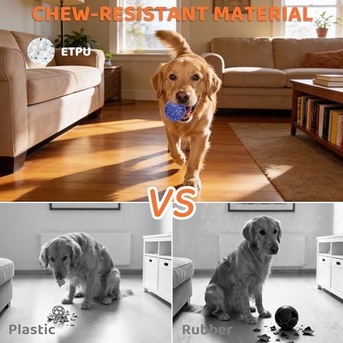 Interactive Dog Balls, Durable Motion Activated Automatic Rolling Ball for Aggressive Chewers, Indestructible Dog Toy Ball for Training Dog Catch and Fetch, Large Medium Small Dog (3in, Blue)