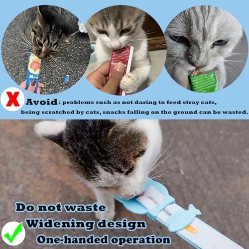 Cat Treat Spoon Squeeze & 3 Pcs Can Lids | Cat Treat Feeder for Liquid Snack | Universal Silicone Pet Can Covers BPA Free | Churu Spoon Dispenser(Blue)