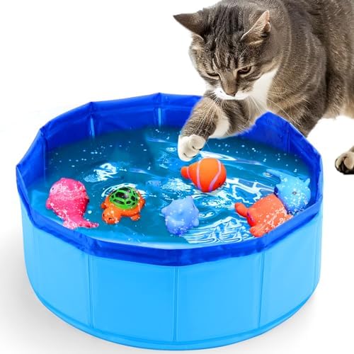 BABORUI Cat Pool Toy with Fish-Water Cat Toys, Portable Cat Pool Toy, Cat Water Toys for Bored Indoor Cats, Interactive Cat Toys for Indoor Cats for Endless Self Play