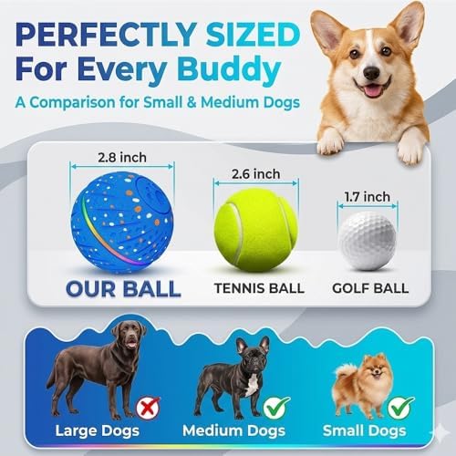 Smart Interactive Dog Toy Ball - Automatic Moving Bouncing Rolling Ball with 3 Modes & RGB Lights, Durable E-TPU Motion Activated Dog Toys for Small Medium Dogs, Keep Busy & Boredom Relief (Blue)