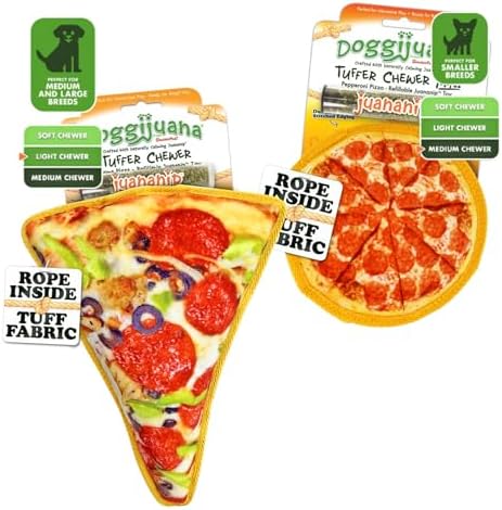 Doggijuana Supreme & Pepperoni Pizza Dog Toy Bundle | 2 Pack, Squeaky