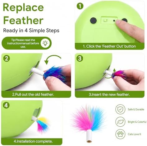 Cat Feather Toy Replacement Refills, Colorful Teaser Wand Attachments for Interactive Play,3 Pack