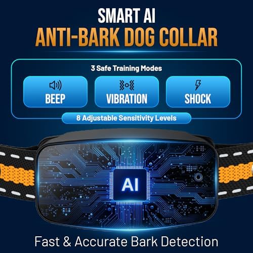Barez Smart Bark Collar for Small, Medium & Large Dogs - Rechargeable Anti Barking Device with AI Detection, Beep, Vibration, Safe Shock, Waterproof, On Screen Safety Lock