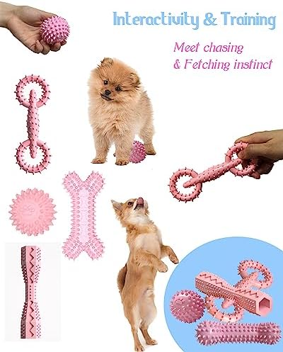 4 Pack Puppy Teething Chew Toys for Small Medium Dogs Pink Girl Dog Toy Set