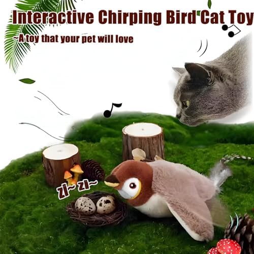 Yewmow Interactive Chirping Cat Toy,Flapping Wings Sound Toy