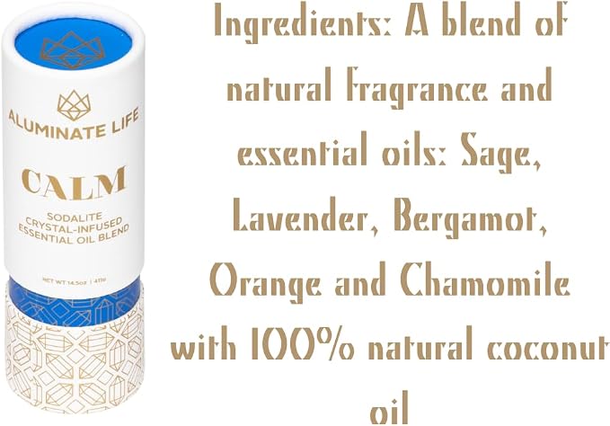 Crystal Infused Essential Oil Vial, 1 Oz, Calm - Sodalite Crystal Infused - Scents of Chamomile, Howood, & Sage - Aromatherapy Oils, Massage, Relaxing, Stress Relief