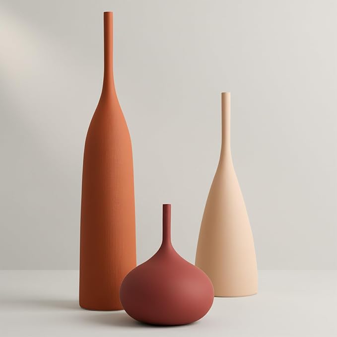 Ceramic Vases Set of 3, Modern Boho Vases for Centerpiece Decor, Matte Minimalist Decorative Vases for Home Decor, Living Room, Bookshelf, and Entryway Table Decor (Multicolor-1)