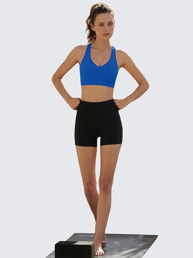Aoysky Womens Criss Cross Back Sports Bras Racerback V Neck Adjustable Straps Medium Support Yoga Workout Crop Top