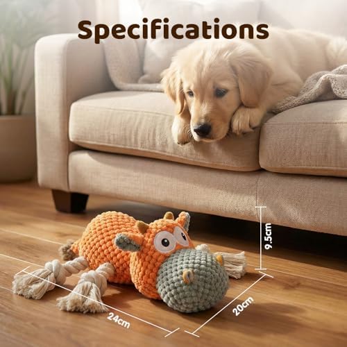 Squeaky Plush Duck Dog Toy for Aggressive Chewers with Built-in Sound (Orange Cow)