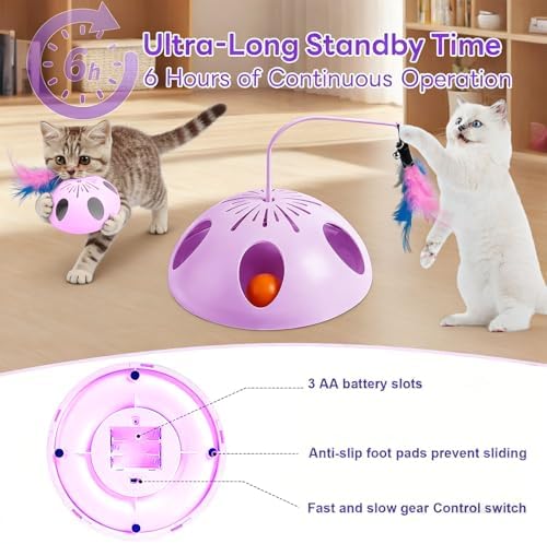 Cat Toys, Interactive Cat Toy for Indoor Cats, Automatic Interactive Kitten Toy, Fluttering Feather, Track Balls, Rotating Track Feather Enrichment Kitty Toys for Multi-cat Family (Pink)