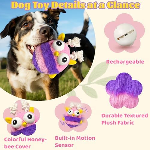 GUKCO Moving Dog Toys, Rechargeable Interactive Plush Toy with Motion Ball | Music, Recording & Silent Modes, Self-Play Toy for Small, Medium & Large Dogs to Keep Them Entertained(Bee)