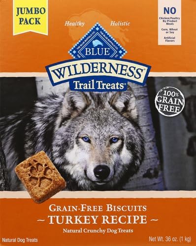 Blue Buffalo Wilderness Trail Treats Crunchy Dog Biscuits Grain-Free and High-Protein Dog Treats, Turkey Recipe 36-oz Box (Pack of 3)
