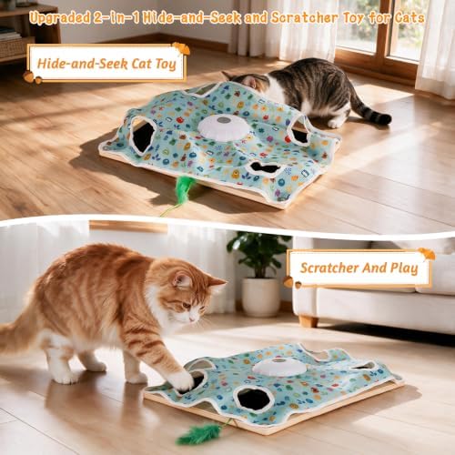 Interactive Cat Toys with Scratching Board, Rechargeable Touch Activated, Hide and Seek Design, Mouse Squeaky,Cat Enrichment Toy for Bored Cats